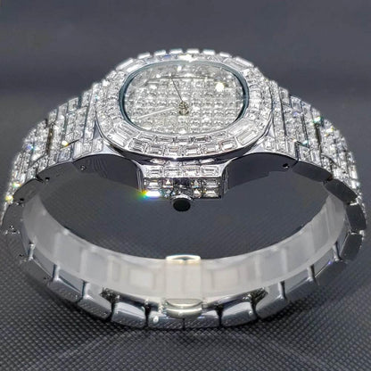 Luxury Iced Out Watch For Men Hip Hop Diamond Silver Quartz reloj hombre High End Dive Stainless Steel Male Watches Dropshipping - Empire P.E