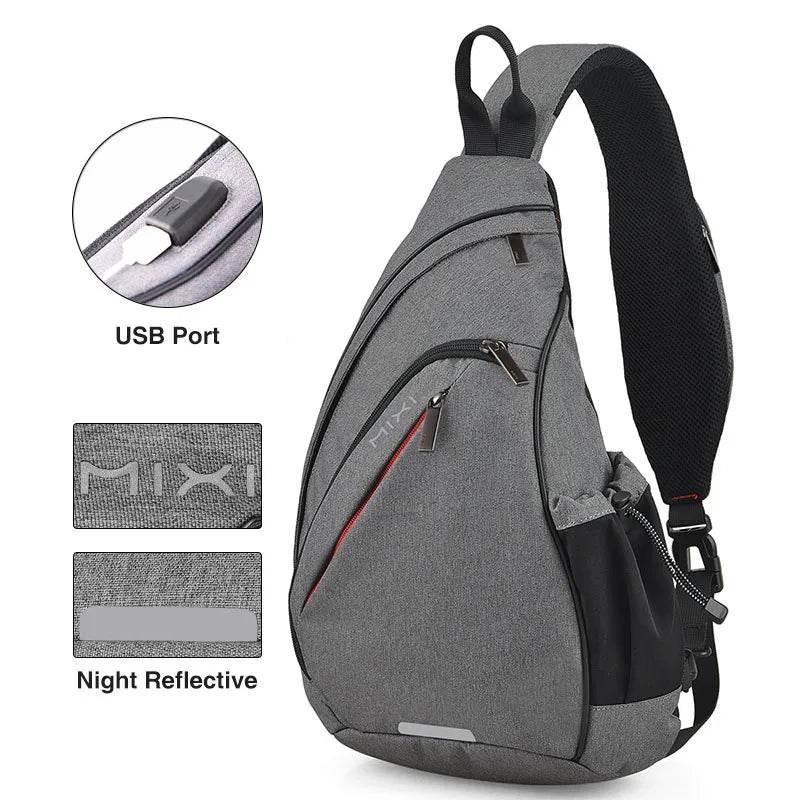 Mixi Men One Shoulder Backpack Women Sling Bag Crossbody USB Boys Cycling Sports Travel Versatile Fashion Bag Student School - Empire P.E