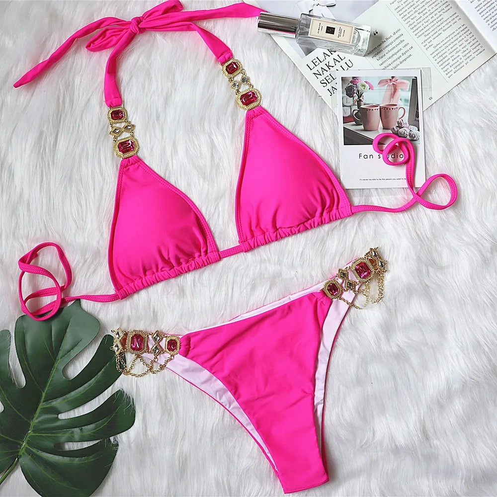 New Sexy Lace-up Plain Women's Split Swimsuit
