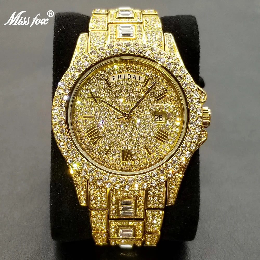 Men's Luxury Gold Hip Hop Diamond Quartz  Watches