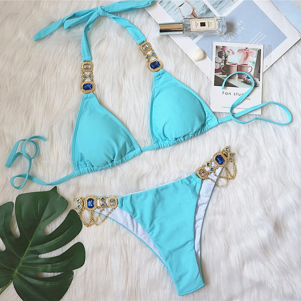 New Sexy Lace-up Plain Women's Split Swimsuit