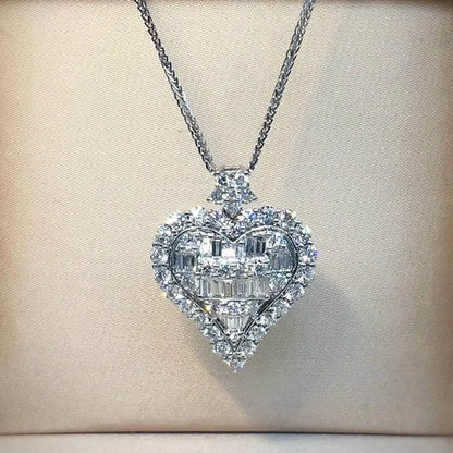 Heart Lab Diamond Pendant Real 925 Sterling Silver moissanite Jewelry - Empire P.E