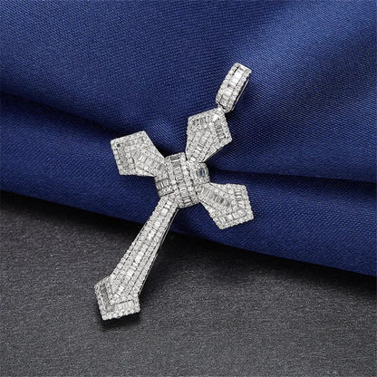 14K Gold Long Diamond Cross Pendant & 925 Sterling Silver - Empire P.E