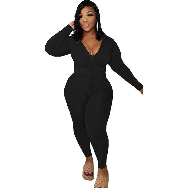 Plus Size Women Clothing Skinny Loungewear Long Sleeve Hoodies Tracksuit Pants Two Piece Sport Set Dropshipping Wholesale - Empire P.E