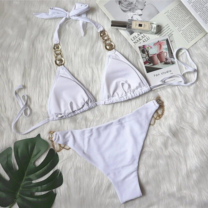 New Sexy Lace-up Plain Women's Split Swimsuit