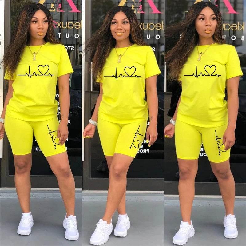 Summer Women Two Piece Set Sportswear T-Shirts and Shorts Ladies Casual O-Neck Pullover Short Sleeve - Empire P.E