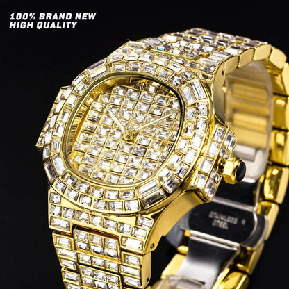 Luxury Iced Out Watch For Men Hip Hop Diamond Silver Quartz reloj hombre High End Dive Stainless Steel Male Watches Dropshipping - Empire P.E
