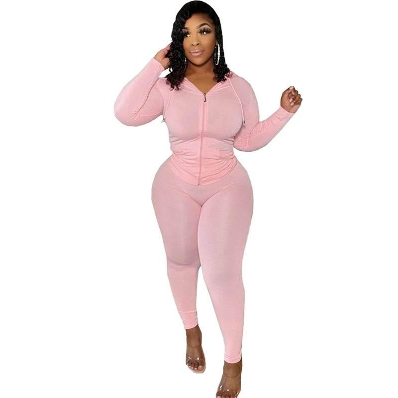 Plus Size Women Clothing Skinny Loungewear Long Sleeve Hoodies Tracksuit Pants Two Piece Sport Set Dropshipping Wholesale - Empire P.E