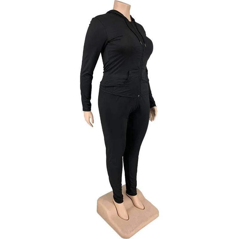 Plus Size Women Clothing Skinny Loungewear Long Sleeve Hoodies Tracksuit Pants Two Piece Sport Set Dropshipping Wholesale - Empire P.E