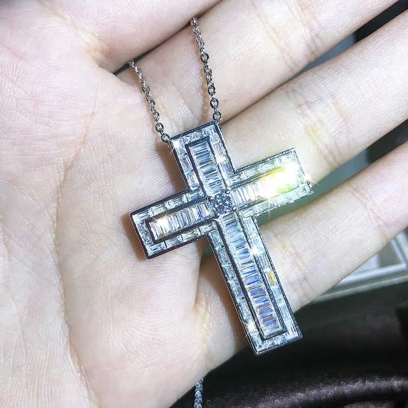 925 Silver 13 Style Cross White Zircon Pendant Necklace