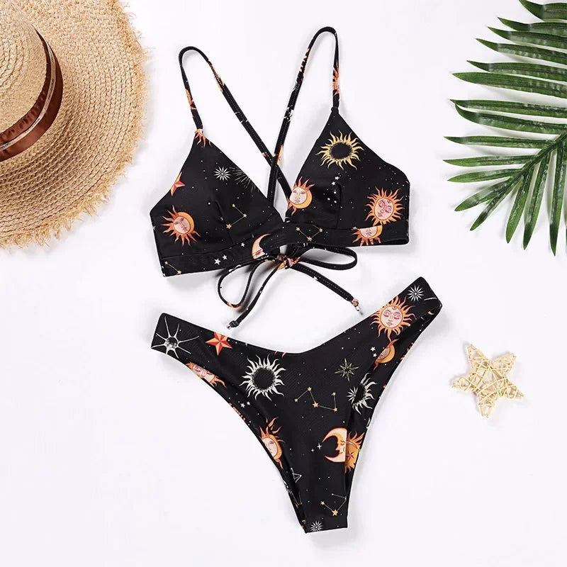 2025 Women's Sunflower Printed Bikini Set