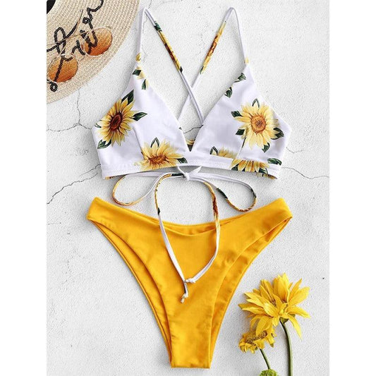 2025 Women's Sunflower Printed Bikini Set