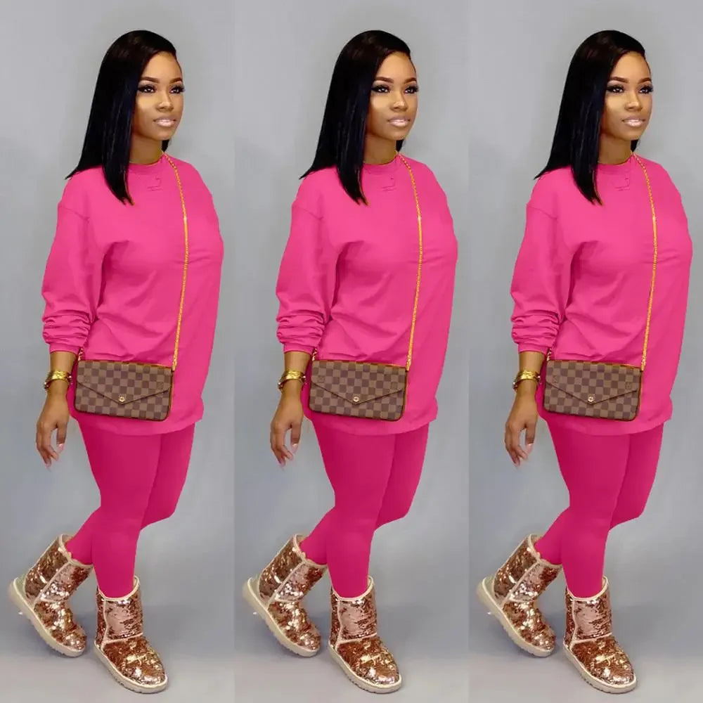 Fall Fashion Classic Solid Women's Set 2 Two Piece Set - Empire P.E