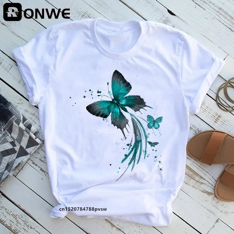Woman Butterfly Tree Print T-Shirt - Empire P.E