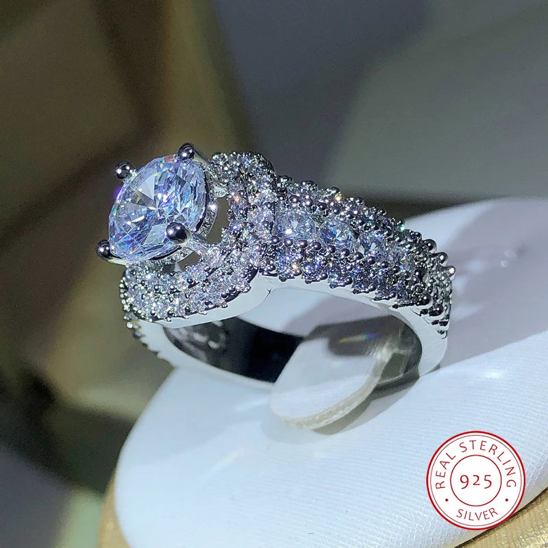 Luxury Women 925 Silver Hip Hop Square Zircon Ring