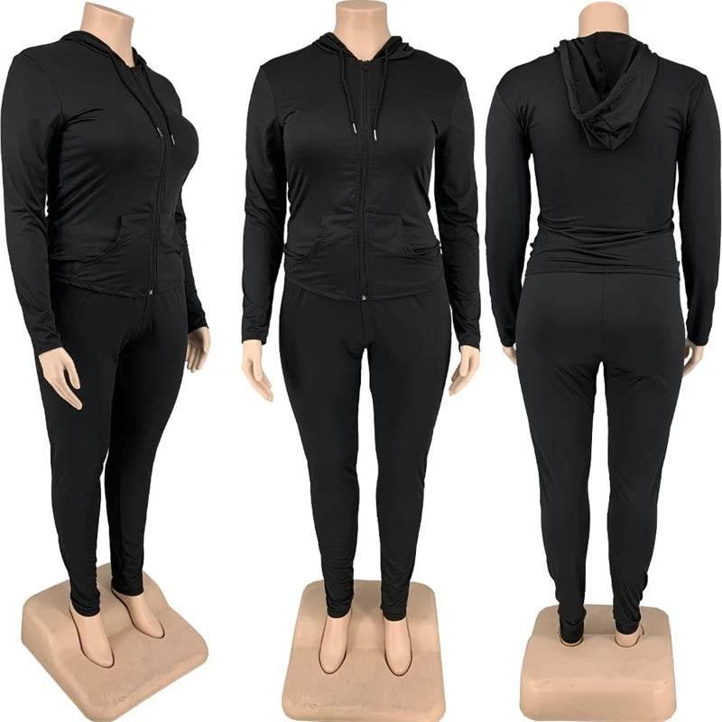 Plus Size Women Clothing Skinny Loungewear Long Sleeve Hoodies Tracksuit Pants Two Piece Sport Set Dropshipping Wholesale - Empire P.E