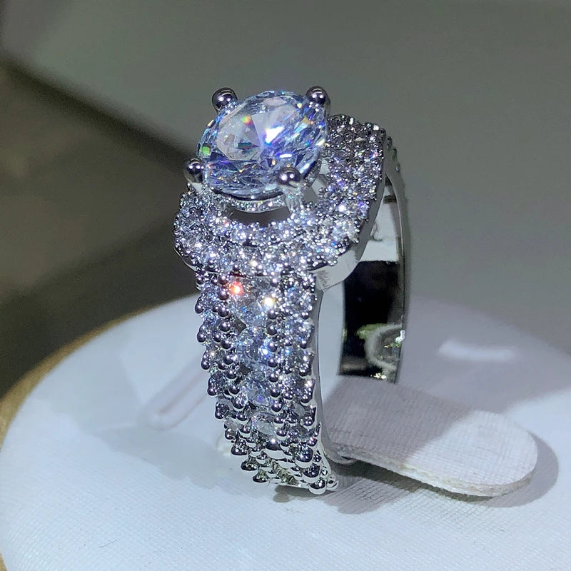 Luxury Women 925 Silver Hip Hop Square Zircon Ring