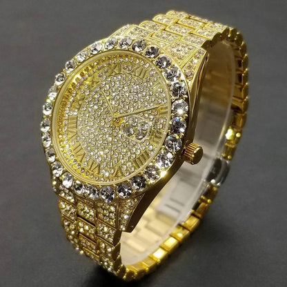 MISSFOX Hip Hop Men Watches Brand Luxury Roman Ice Out Automatic Date Male Wristwatch Full Diamond Waterproof Luminous Watch New - Empire P.E