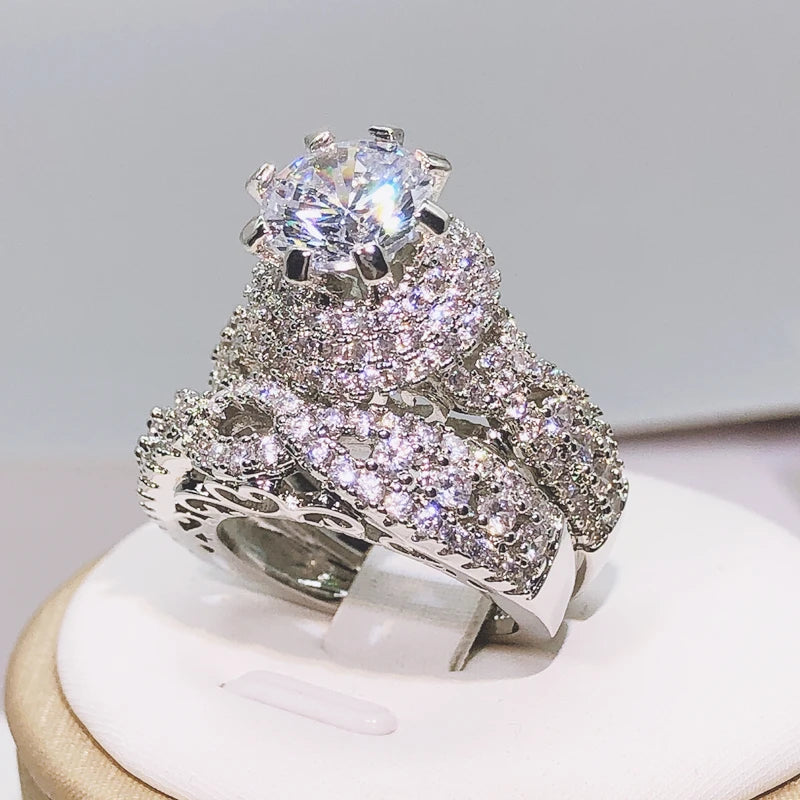 925 Silver Trendy Milangirl White Crystal Round Ring