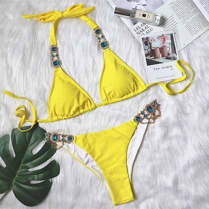 New Sexy Lace-up Plain Women's Split Swimsuit