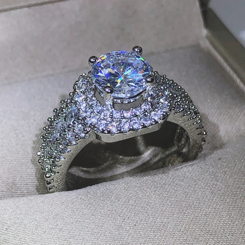 Luxury Women 925 Silver Hip Hop Square Zircon Ring