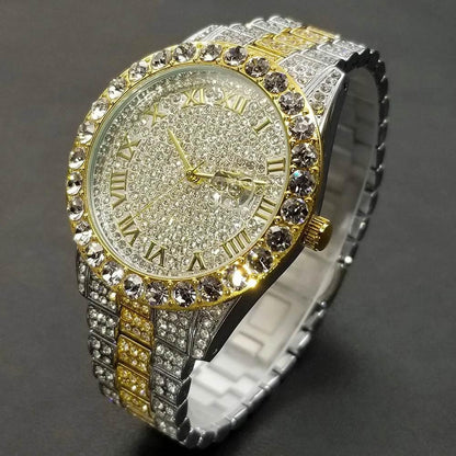 MISSFOX Hip Hop Men Watches Brand Luxury Roman Ice Out Automatic Date Male Wristwatch Full Diamond Waterproof Luminous Watch New - Empire P.E