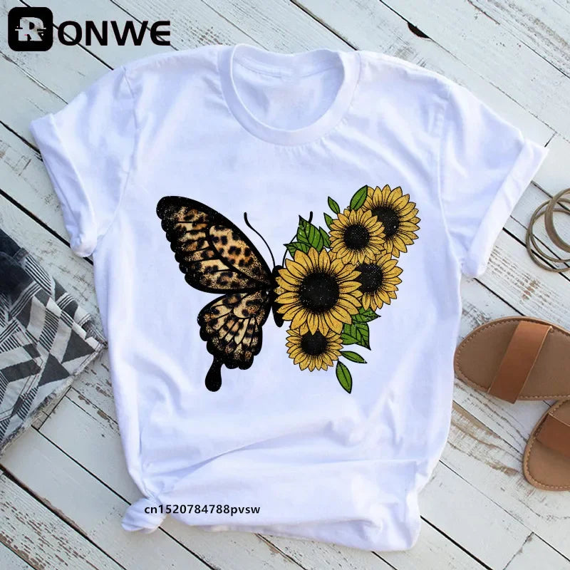 Woman Butterfly Tree Print T-Shirt - Empire P.E