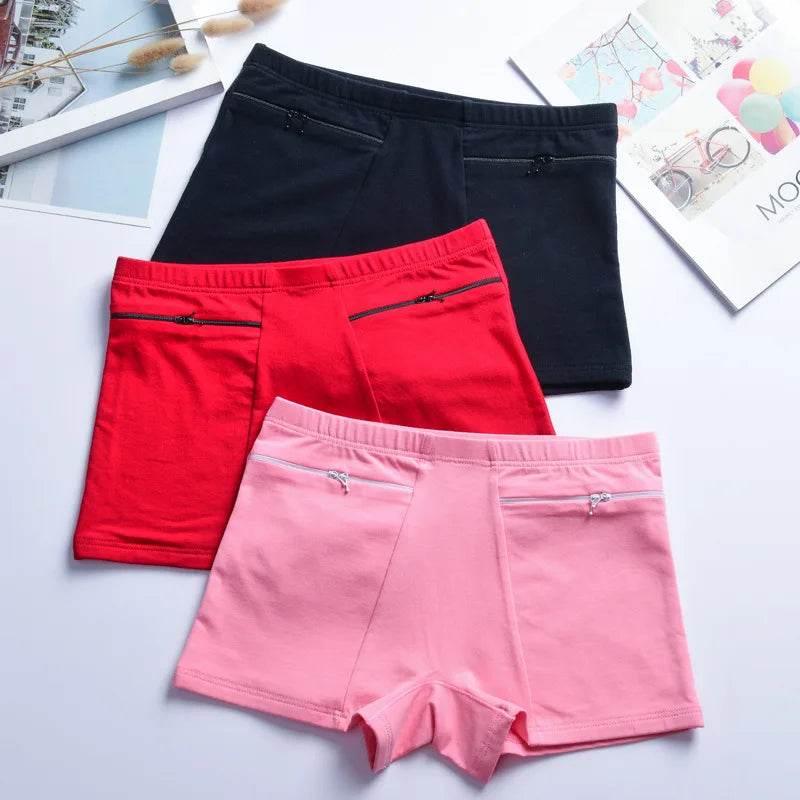 Plus Size Women Safety Short Pants Soft Boyshort Under Skirt Shorts With Zipper Pockets Breathable Theft-proof Female Underwear - Empire P.E