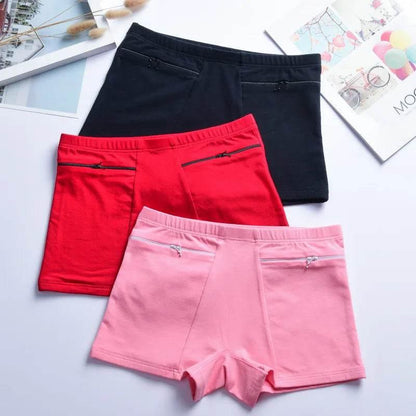 Plus Size Women Safety Short Pants Soft Boyshort Under Skirt Shorts With Zipper Pockets Breathable Theft-proof Female Underwear - Empire P.E