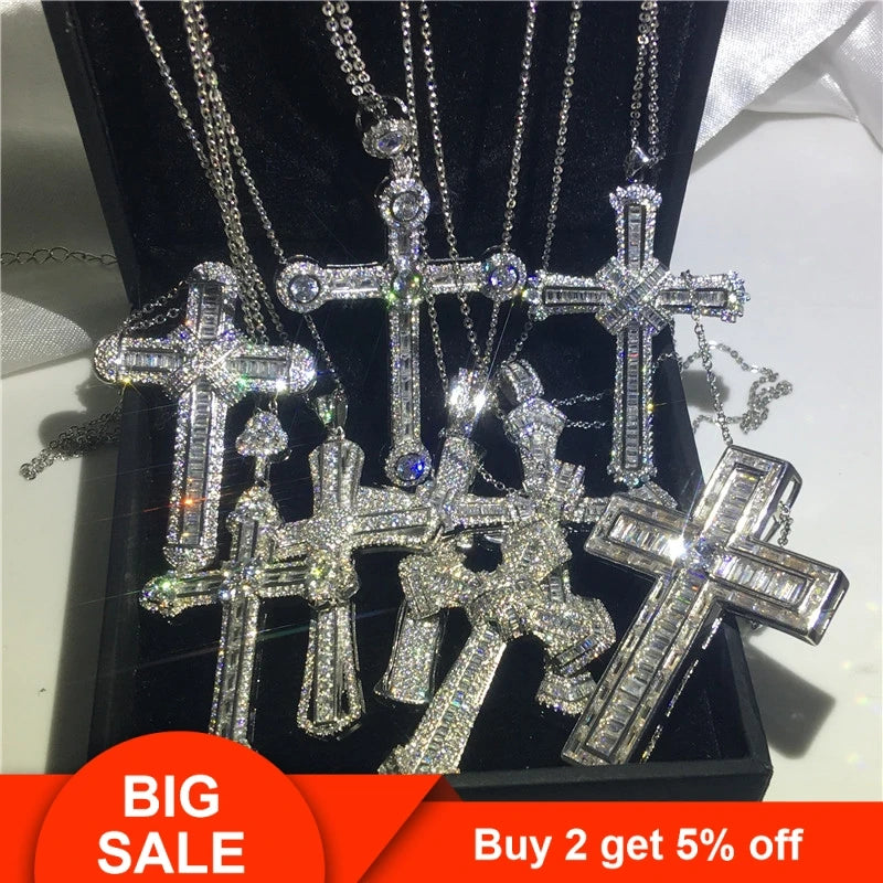 Luxury 925 Sterling Silver Cross Pendant Necklace