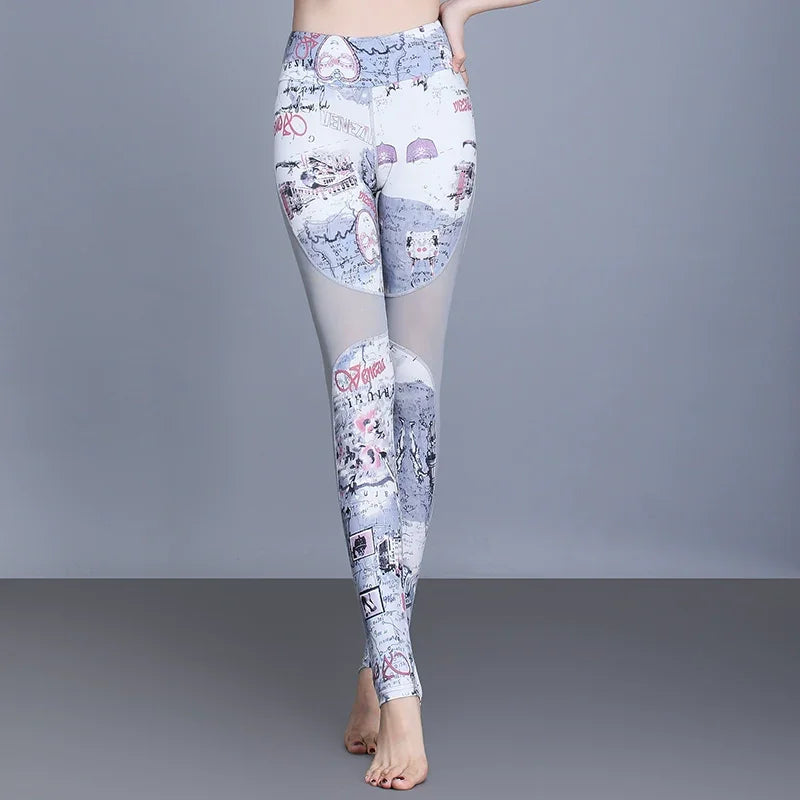 High Waist Elastic Mesh Stitching Step-on Sexy Fitness Pants - Empire P.E