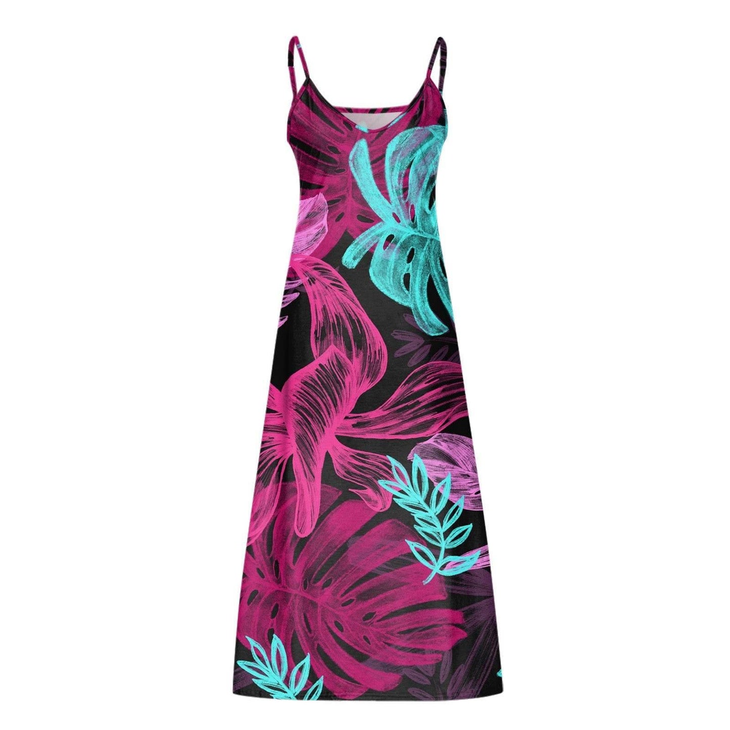 Casual V-neck Strap Dress Flower Print - Empire P.E