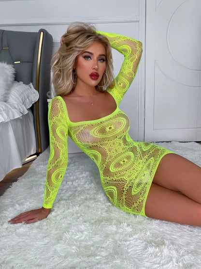 Hollowed out Perspective Fishnet Dress - Empire P.E