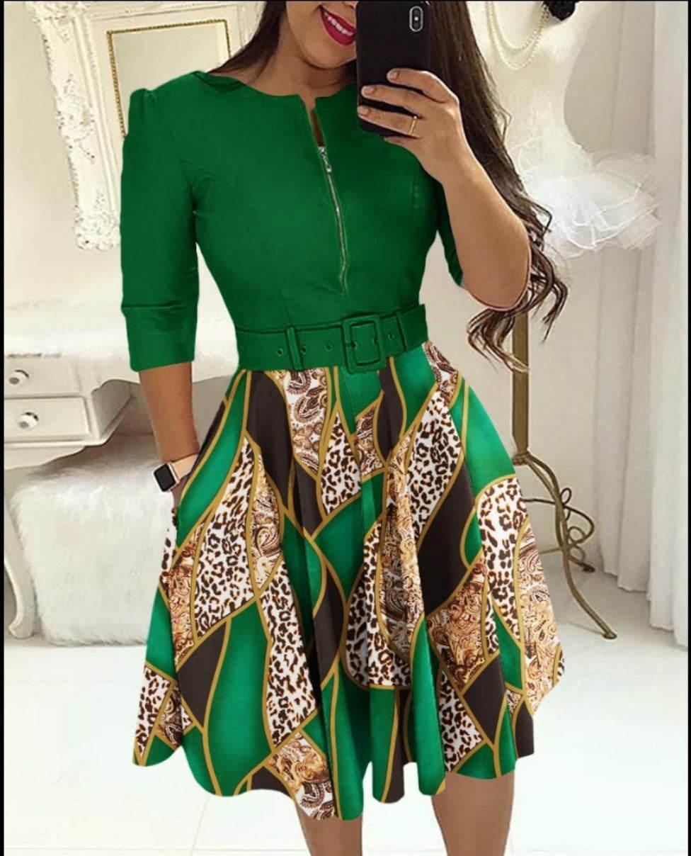 Dress for Women Streetwear 2023 Autumn and Winter Elegant Waist Wrapped Mid Long Sleeve Solid V-Neck Fashion Dresses with Belt - Empire P.E