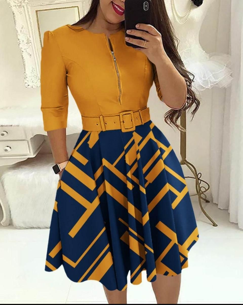Dress for Women Streetwear 2023 Autumn and Winter Elegant Waist Wrapped Mid Long Sleeve Solid V-Neck Fashion Dresses with Belt - Empire P.E