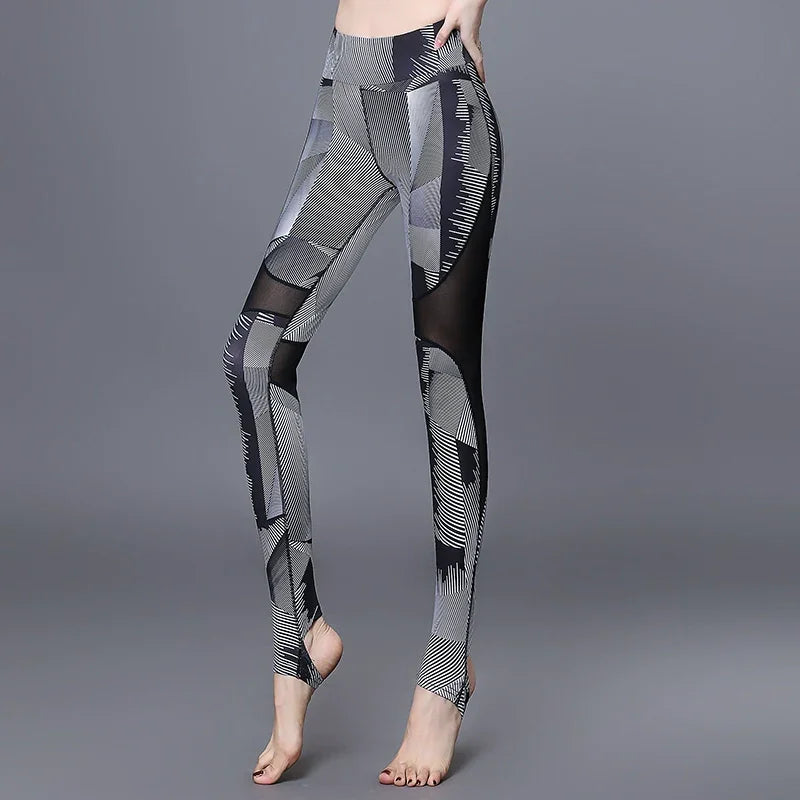 High Waist Elastic Mesh Stitching Step-on Sexy Fitness Pants - Empire P.E