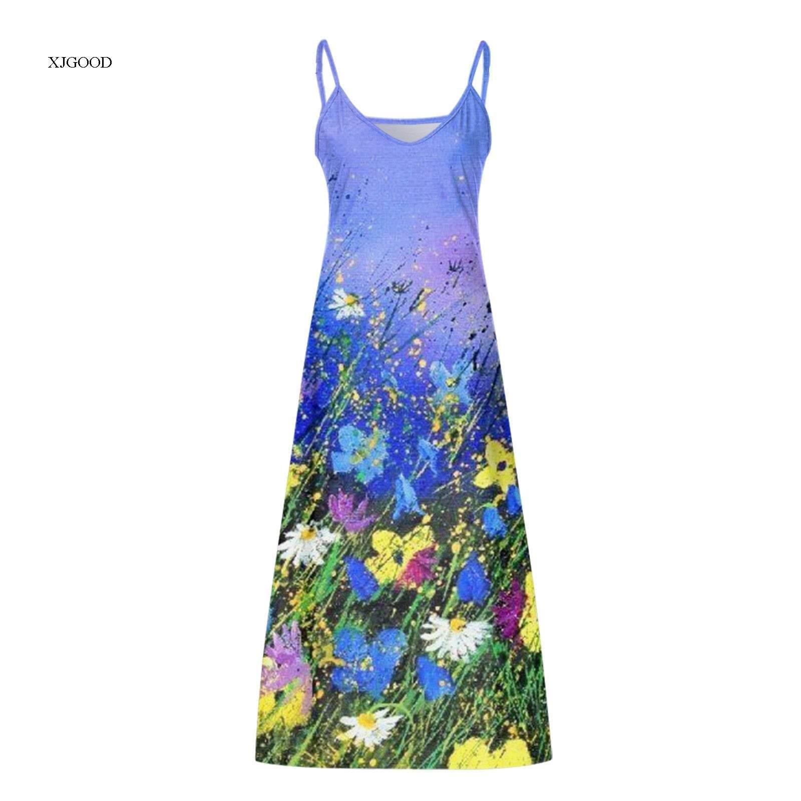 Casual V-neck Strap Dress Flower Print - Empire P.E