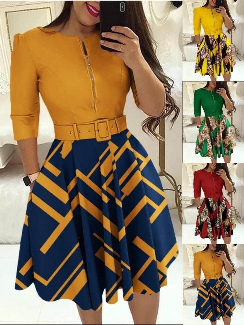 Dress for Women Streetwear 2023 Autumn and Winter Elegant Waist Wrapped Mid Long Sleeve Solid V-Neck Fashion Dresses with Belt - Empire P.E