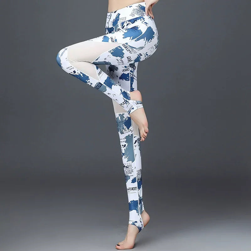 High Waist Elastic Mesh Stitching Step-on Sexy Fitness Pants - Empire P.E