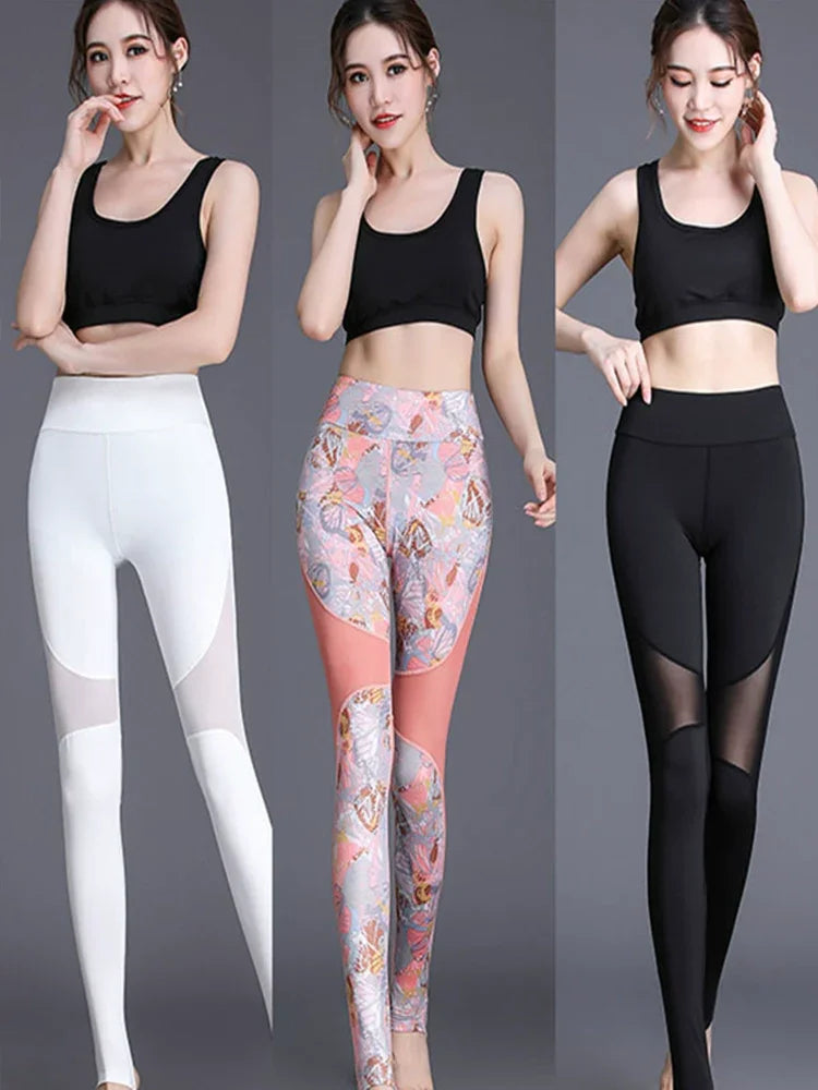 High Waist Elastic Mesh Stitching Step-on Sexy Fitness Pants - Empire P.E