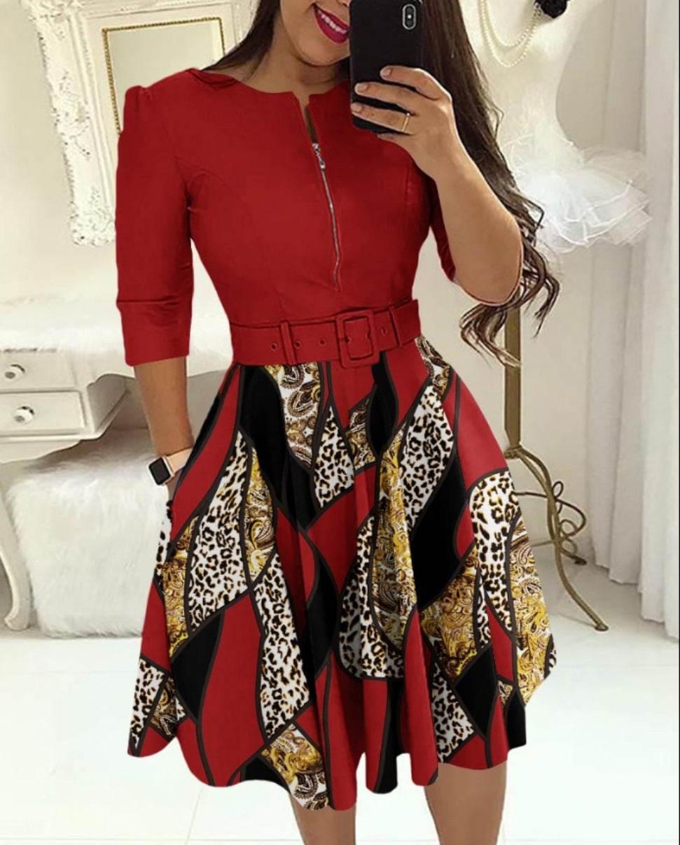 Dress for Women Streetwear 2023 Autumn and Winter Elegant Waist Wrapped Mid Long Sleeve Solid V-Neck Fashion Dresses with Belt - Empire P.E
