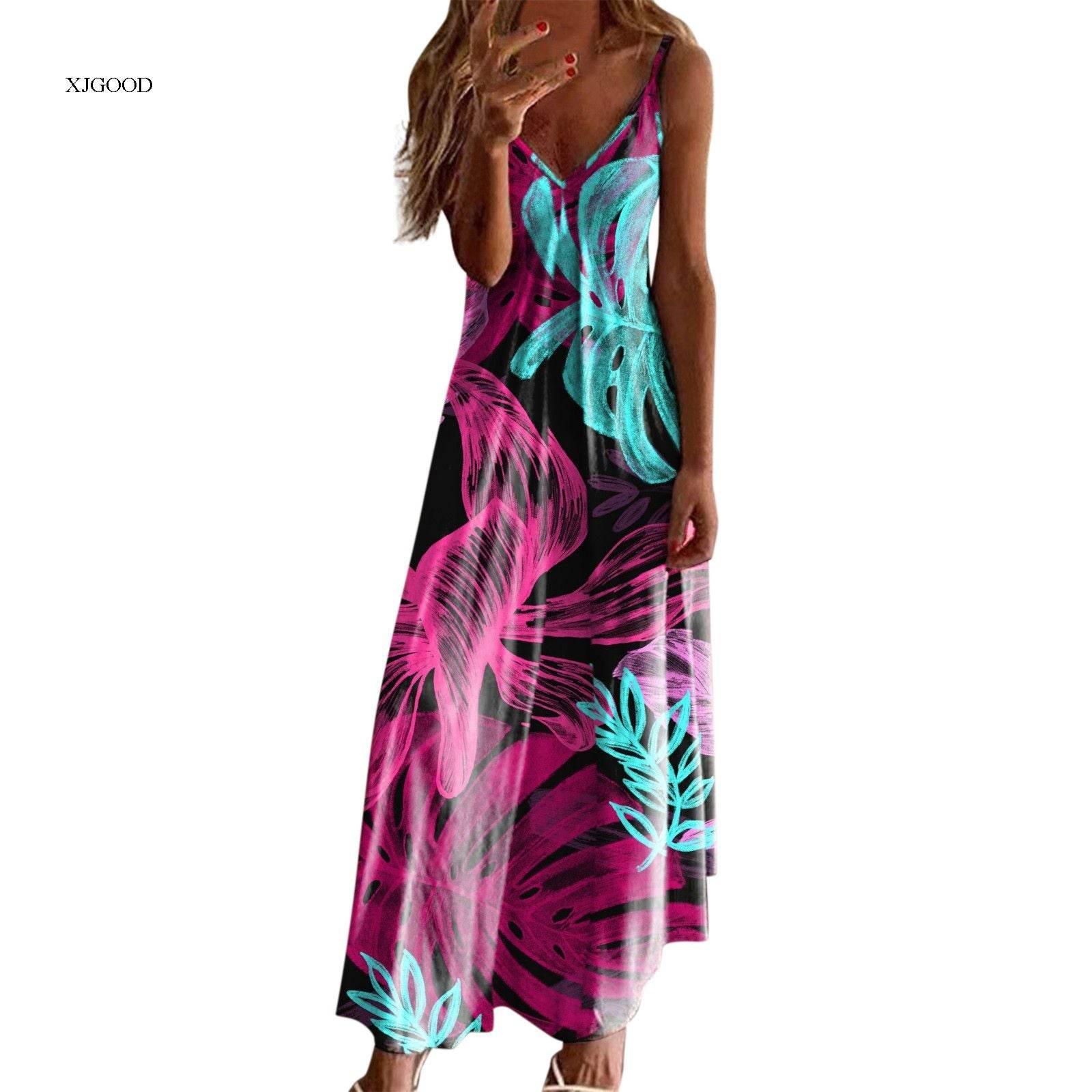 Casual V-neck Strap Dress Flower Print - Empire P.E