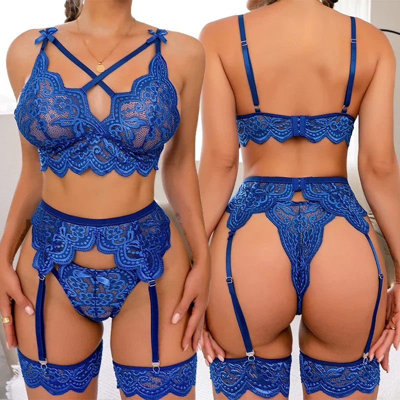 Sexy Babydoll Lace Hollow Bra And Panty