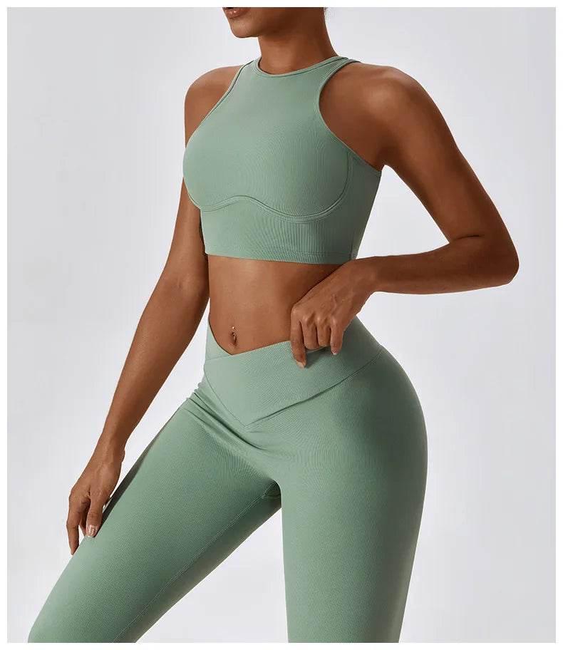 2PCS Seamless Yoga Set Gym Clothes Sportswear Yoga Suits For Women Fitness Rib Tracksuits Sports Bra Gym Leggings Sports Suits - Empire P.E