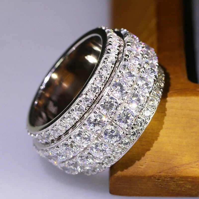 Huitan Full Bling Iced Out Cubic Zirconia Wide Ring