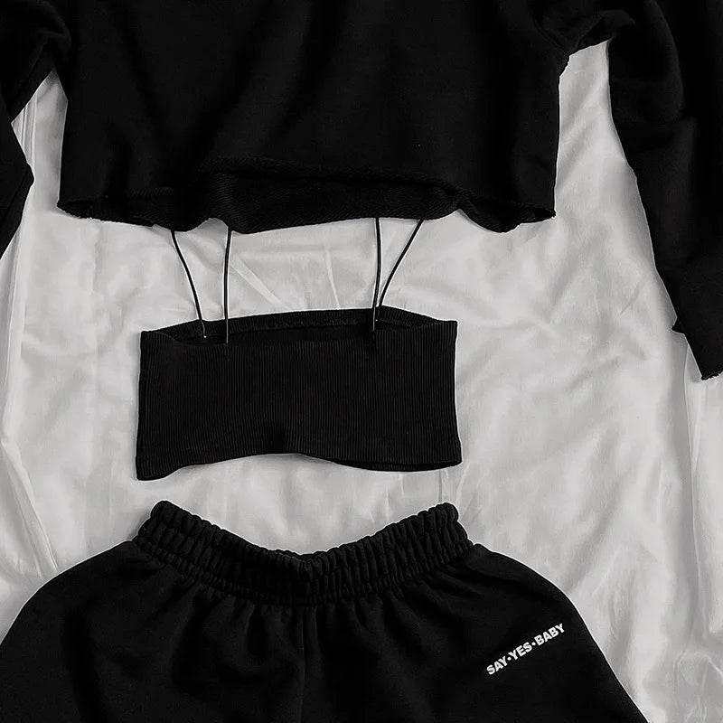 2025 New Sport Wear High Street Track Suits Sweatshirt Shorts Sets New Matching Sets 3 Pieces Set Women's Suits - Empire P.E