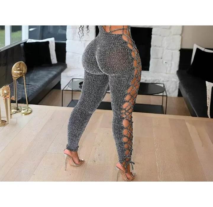 Sexy Jumpsuit Woman Allover Print Lace-up Side - Empire P.E