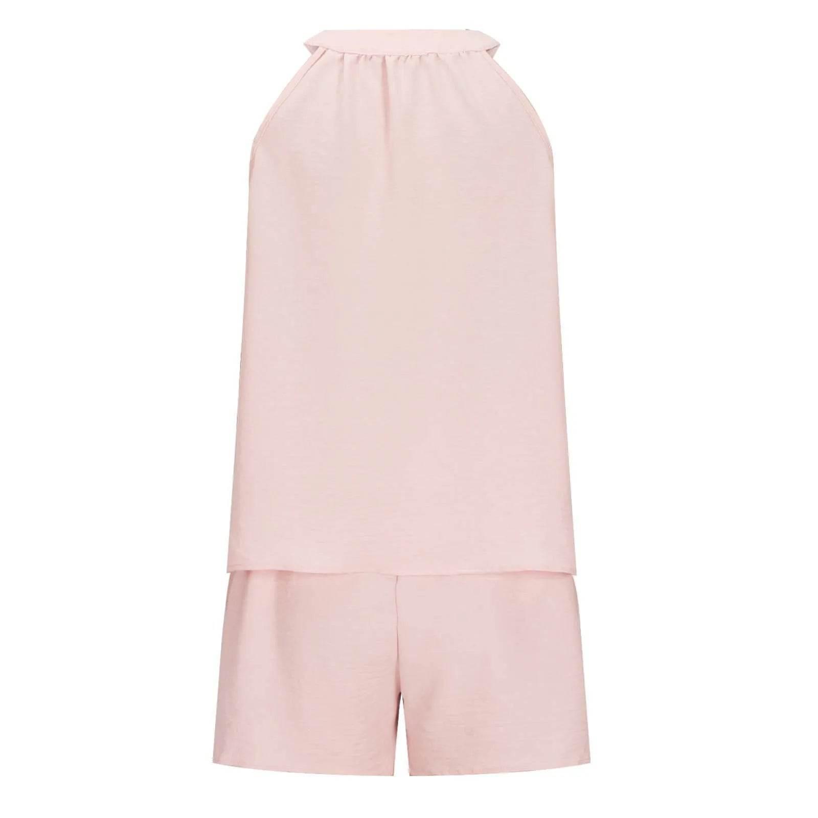 Women'S Summer Casual Suit New Urban Casual Women'S Solid Color Sleeveless Vest Elastic Shorts Home Clothes Two-Piece Set - Empire P.E