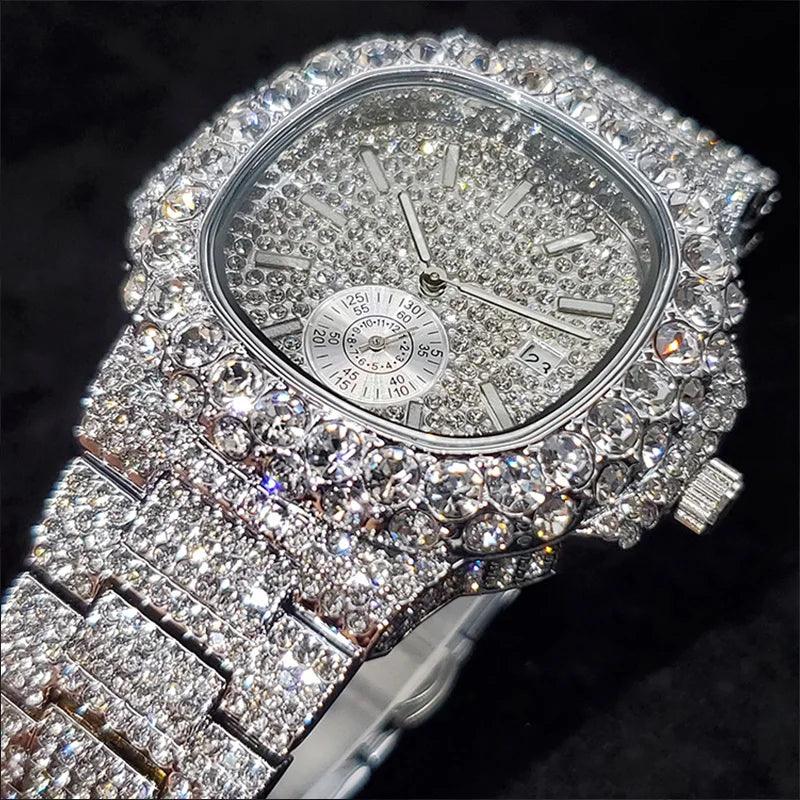 Luxury Diamond Watch Men Hip Hop Street Style Date Display Quartz Timepiece Iced Out Party Jewelry Wristwatch Hot Sale Product - Empire P.E