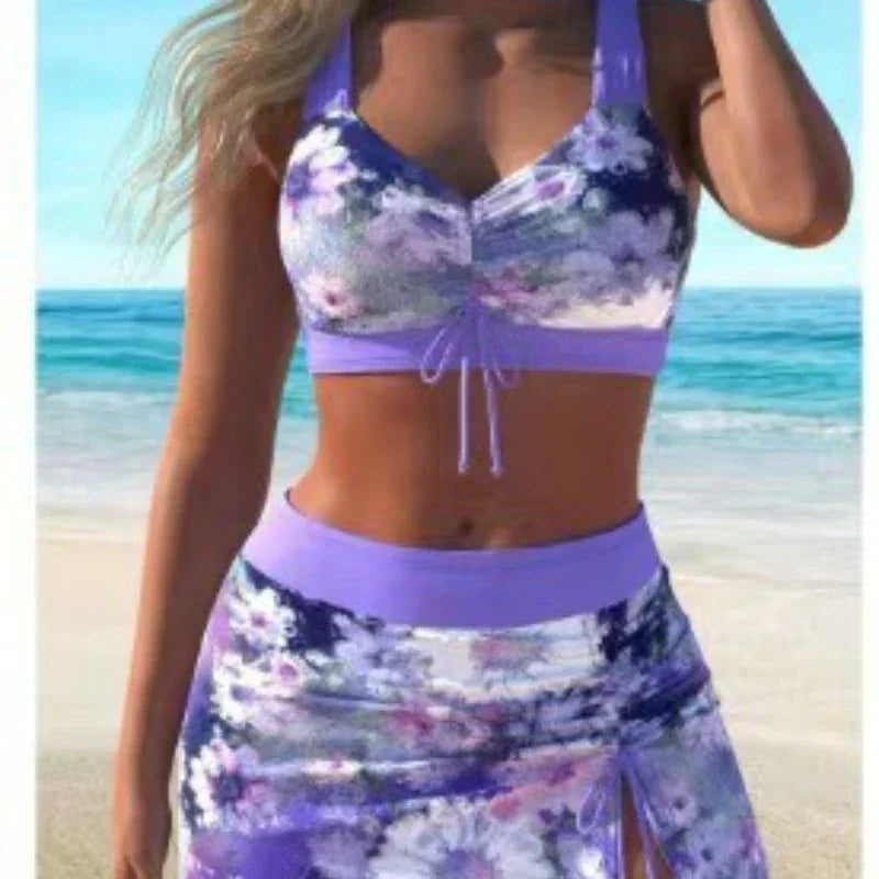 2025 printed  beach plus size swimsuit three-piece
